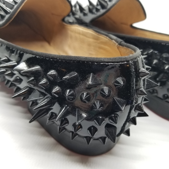 Piergitar Shiny Black Spikes Red Bottom Loafers - Picture 13 of 14